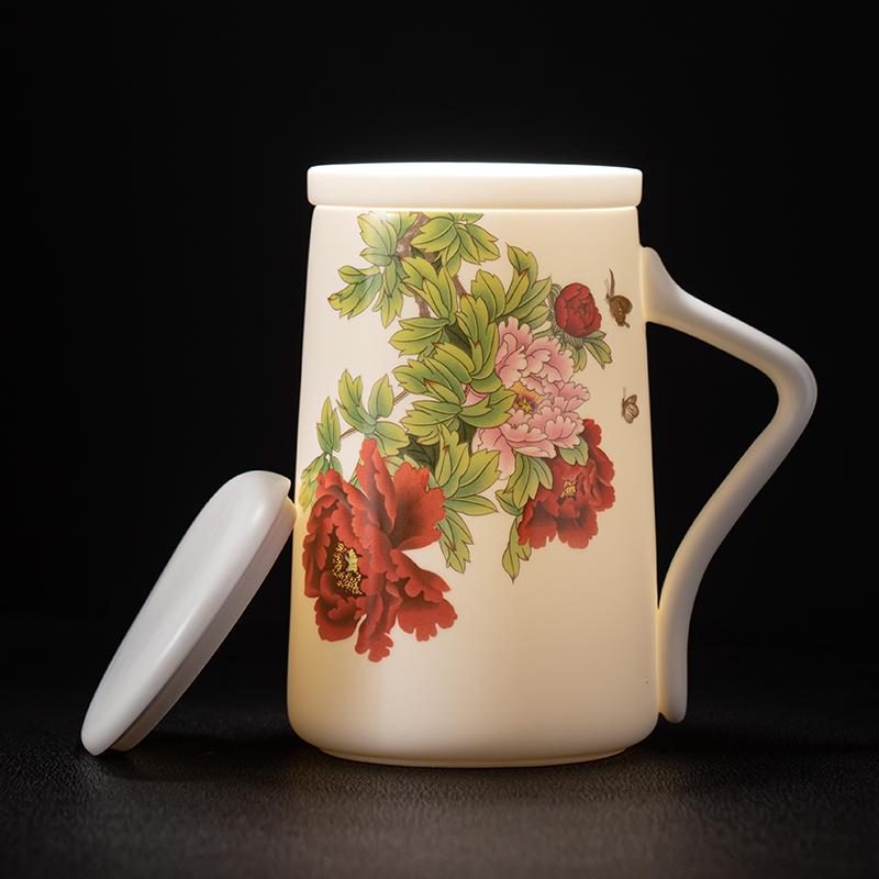 Mug with Lid Large Capacity Letter Creative Ceramic Water Cup Tea Cup Office Cup Customized Mutton Fat Jade Overglazed Color