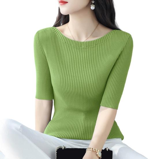 

Женские топы Slim Fit, однотонные, ребристые, с круглым вырезом и коротким рукавом, эластичные, с короткими рукавами, топы для повседневной носки зелёный