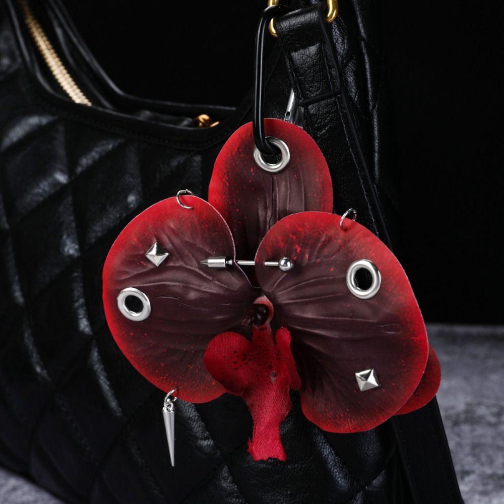 Puncture Rivet Imitation Flower Pendant Leaves Bag Pendant Women Girls