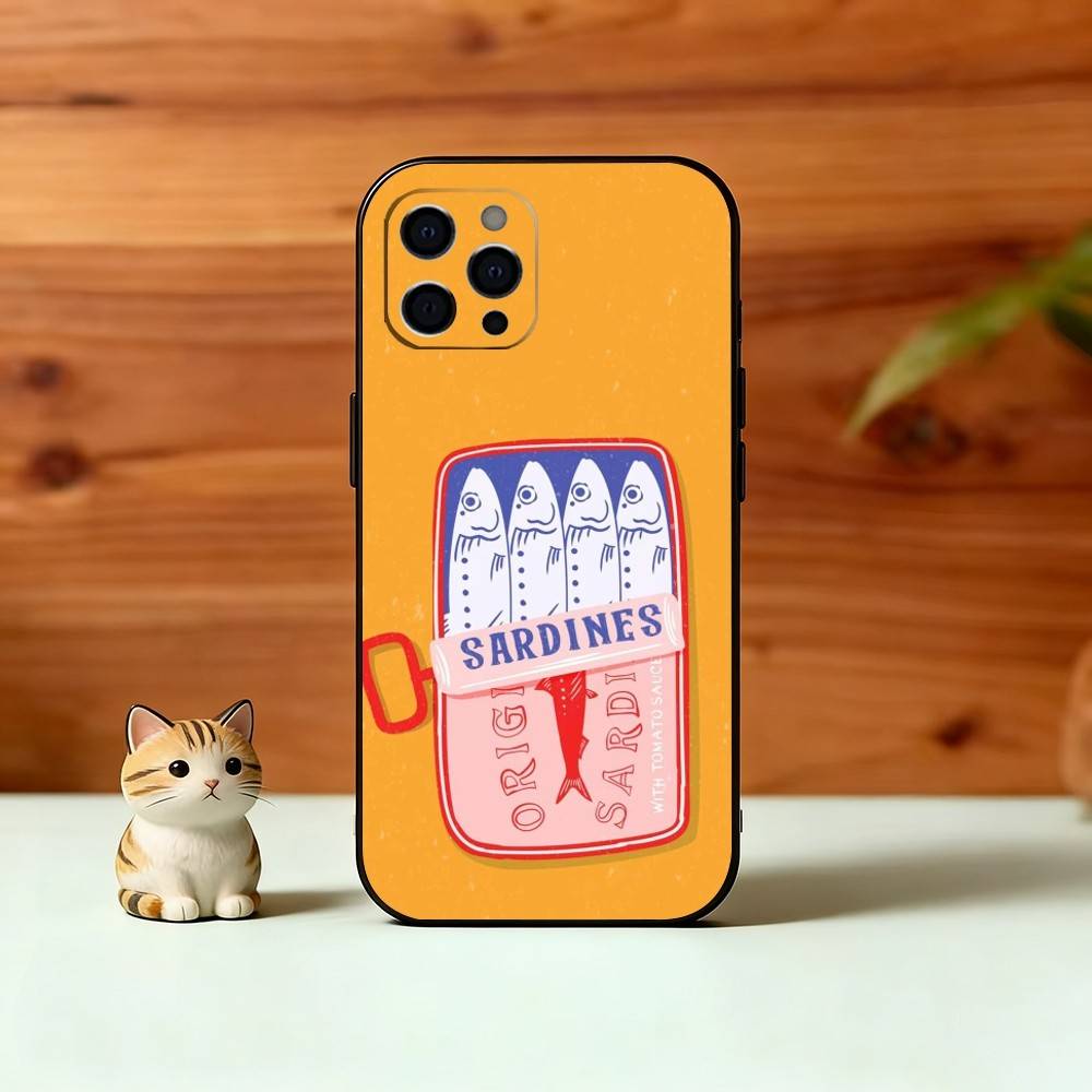 S-Sardines F-Fish Art Phone Case For iPhone 17,16,15,14,13,12,11 Plus,Pro Max,XS,Soft Silicone Black Cover