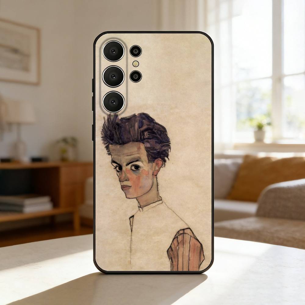 E-Egon S-Schiele Phone Case For Samsung S26,S25,24,23,22,30,21,10,9,Ultra,Plus,Lite,Black Soft Case