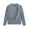 Fashion Autumn Long Sleeve Stand Collar Satin Blouse Shirt Women Tops J296