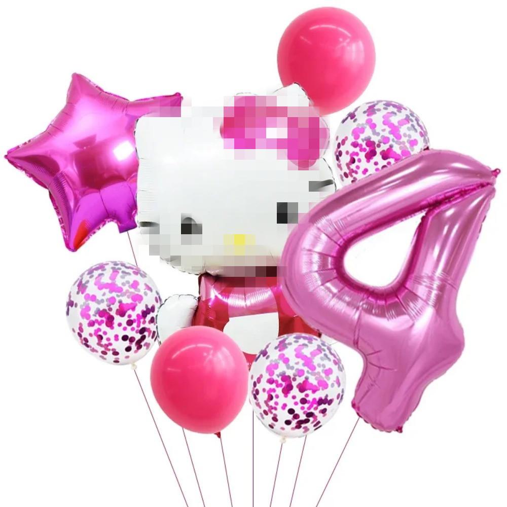 Cartoon Cat Pink Purple Rose Red Digital Bow Aluminum Film Balloon Baby Birthday Background Decoration Party