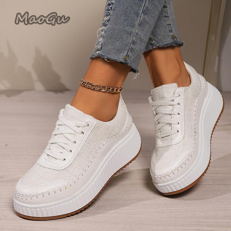 Fashion Fashion Glitter Platform Sneakers for Women 2025 Spring Lace Up Pink Sports Shoes Woman Plus Size 43 Thick Bottom Walking Shoes