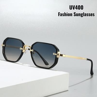 Trendy Street Style Sunglasses Simple Individual UV Resistant Travel Beach Polygonal Metal High-end Glasses for Men and Women