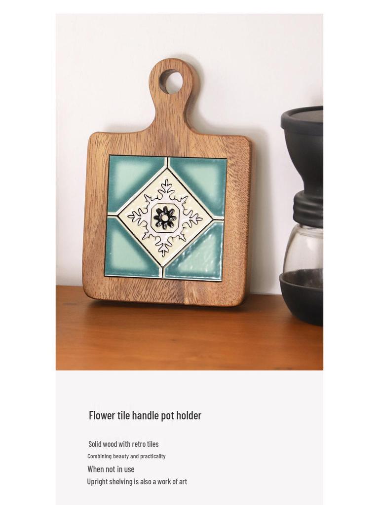 Acacia Wood Flower Tile Trivet: Wooden Anti-Scald Heat Insulation Pad for Dining Table and Ceramic Tableware.