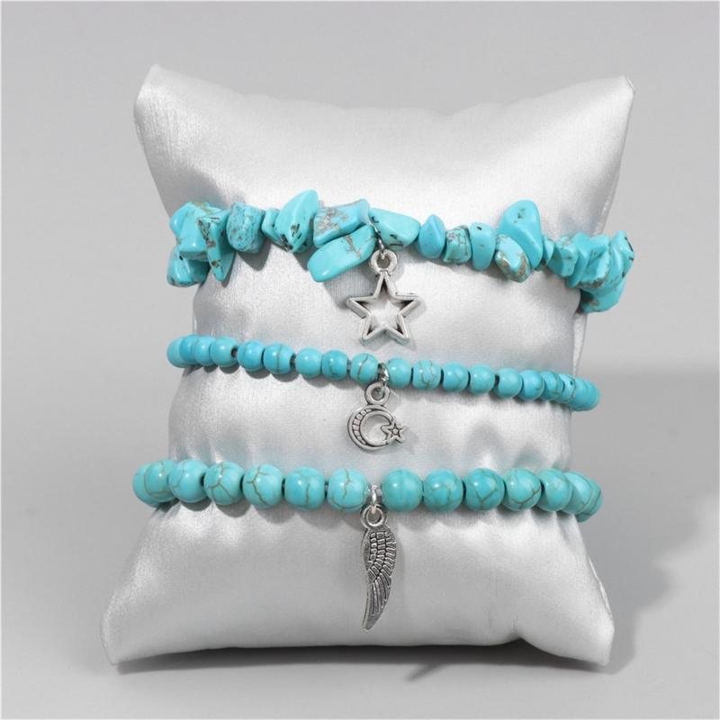 Pack Of 3 Trendy Star And Moon Pendant Bracelets For Women Fashionable Crystal Alloy Writ Chain Jewelry