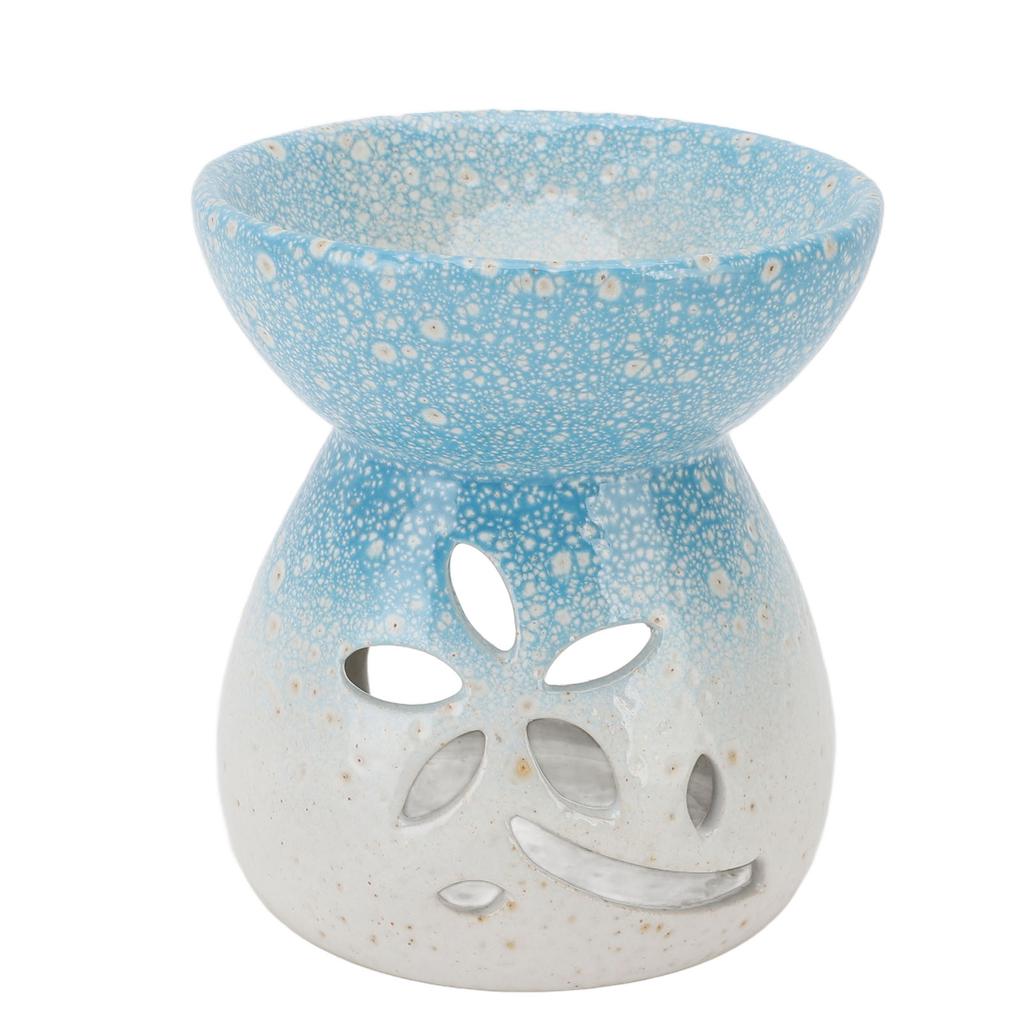 Ceramic Tea Light Candle Holder Incense Essential Oil Burner Round Shape White Blue