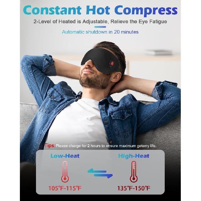 Шелковая Беспроводная Нагревающаяся Маска для Глаз, Моющаяся Тепловая Маска для Глаз при Сухости Глаз, Электрическая Нагревающаяся Подушечка для Глаз, Теплая Маска для Глаз при Усталости Глаз, Ячмене, Синусите, Блефарите