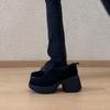 Bull Suede Block Heel Single Shoes Fashion Round Toe Deep Mouth Platform Soft Sole Low Top Shoes