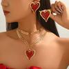 Chunky Chain Statement Necklace Gold Color Heart Pendant Necklace Earrings Jewelry Set  Casual Wear