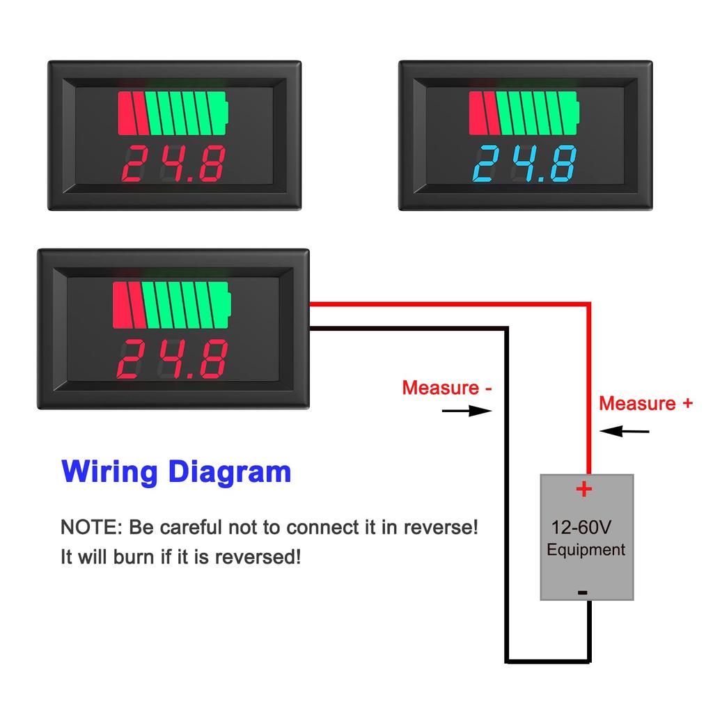 Battery Voltage Monitor, 2 In 1 Universial Battery Status Monitor 12V, 24V, 36V, 48V, 60V LED Digital Battery Meter for Lithium