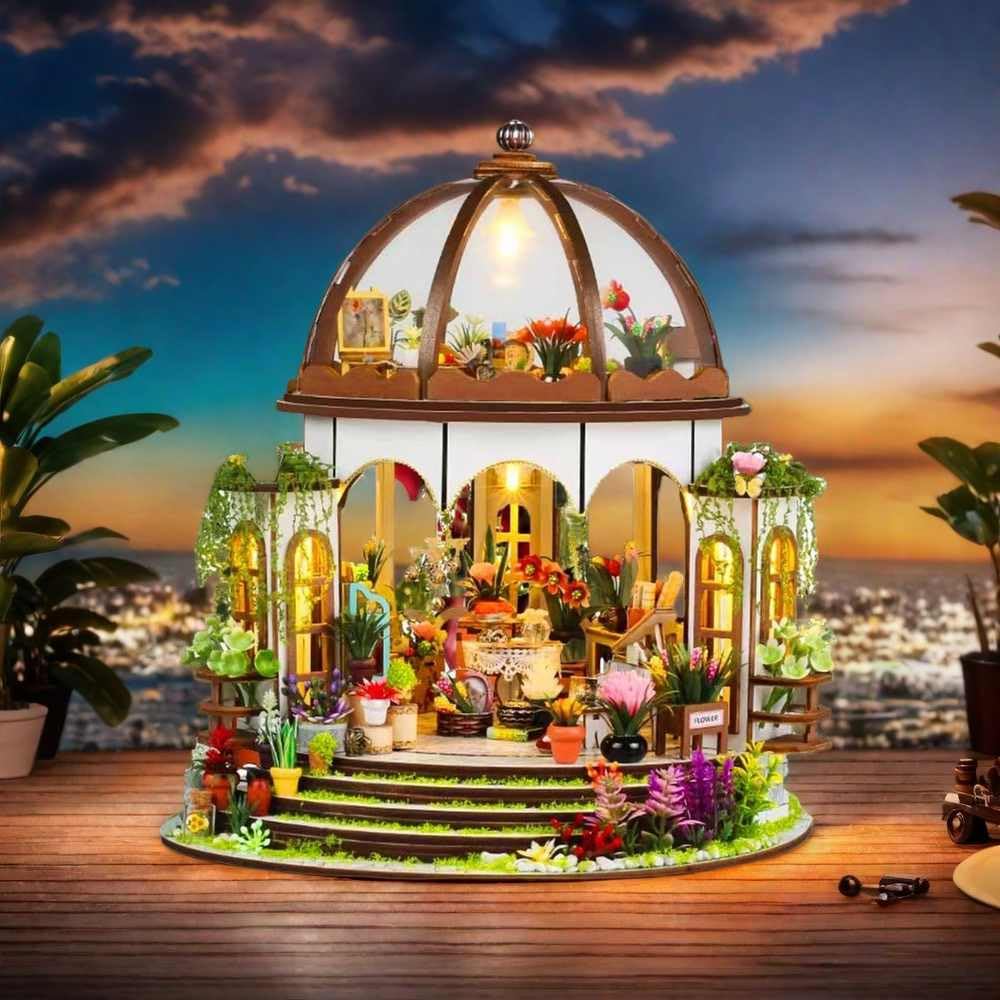 YIIEL Miniaturní domeček pro panenky Ručně vyráběná sada s návodem Sada skleněných květin, pro začátečníky (Sluneční dům)