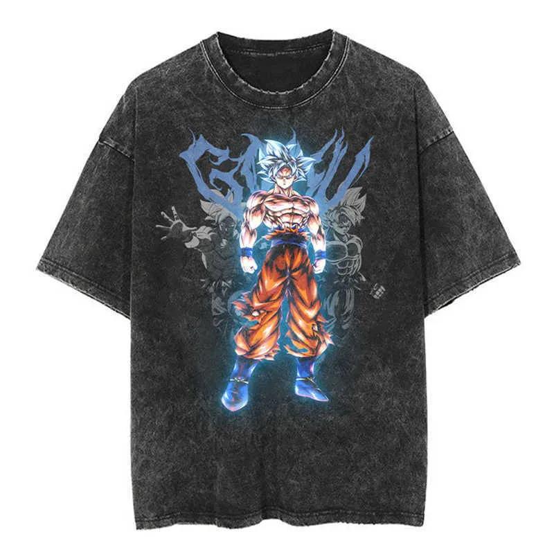 Men's Tees Polos Japanese Classic Dragon Ball Cartoon Anime Oversize High Street Vintage Washed Distressed62