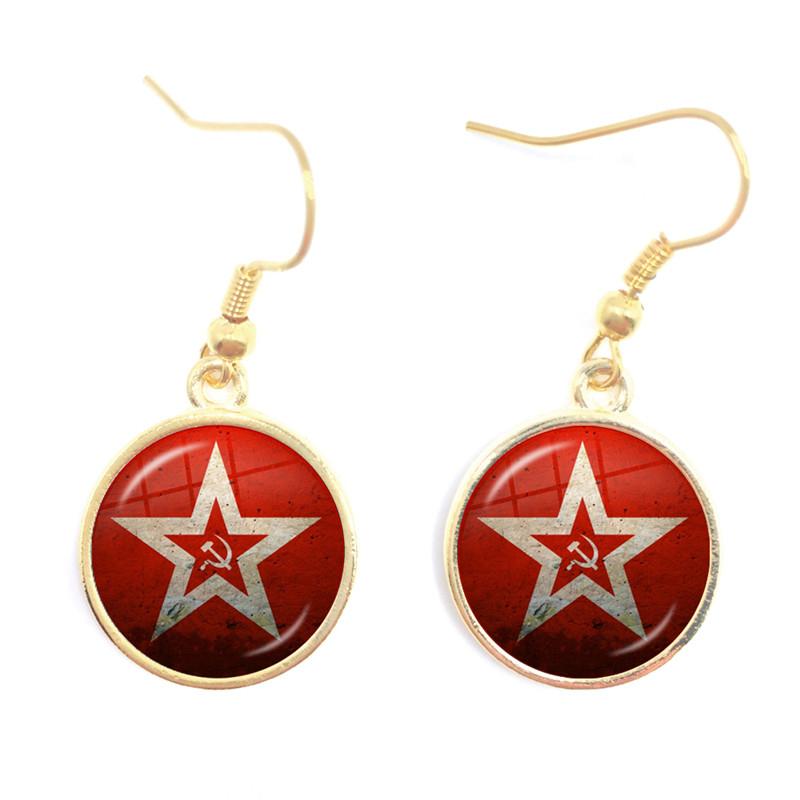 Soviet USSR Stalin Lenin Drop Earrings Classic Red Star Hammer Sickle Communism Emblem CCCP Glass Cabochon Ear Jewelry For Women