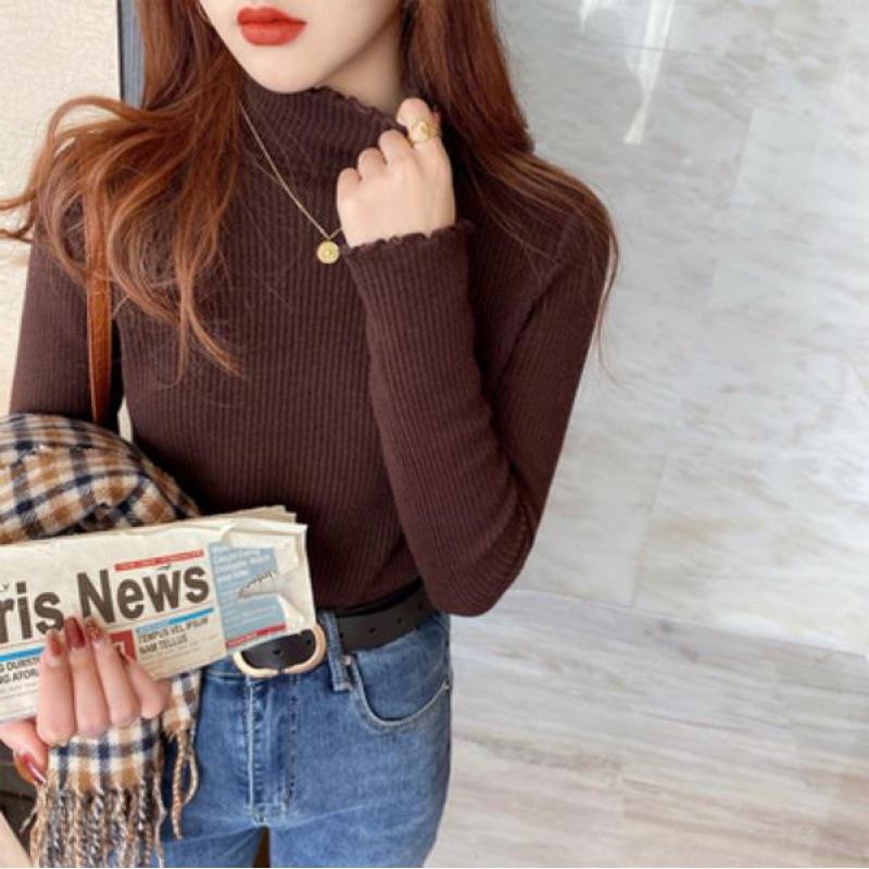 

Temperament simple and slim, elegant wind fleece knitted sweater, warm in autumn and winter, semi-turtleneck integrated fleece bottoming shirt, fungus 411-192 (average size) темно-коричневого