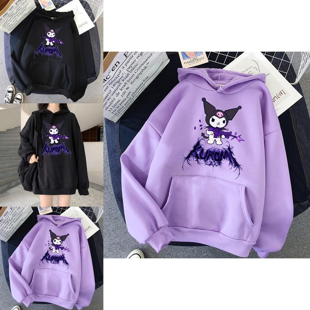 Felpa Kawaii Kuromi con Stampa Cartoon Grunge Gotica Punk per Moda Harajuku