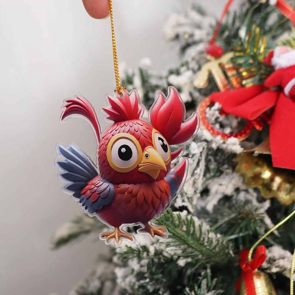2D Christmas Rooster Ornament Cute Car Chicken Pendants Flat Rooster Pendant Party Supplies