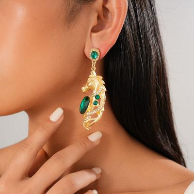 Zodiac Horse New Year Horse Earrings Cartoon Rhinestone Crystal Luxury Pony Earrings Chinese Style Fashion Jewelry