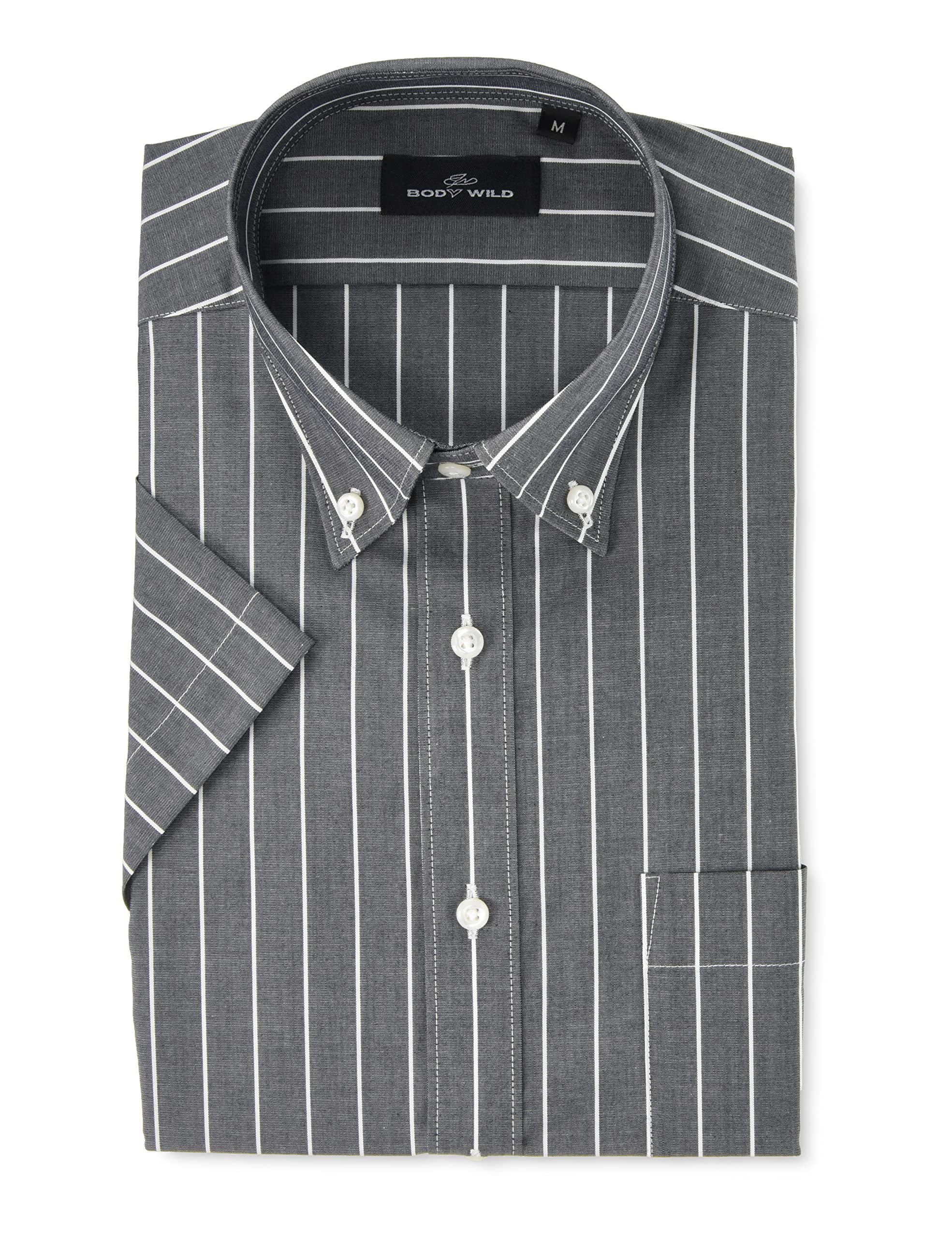 

Flex Japan Men s Dress Shirt, Short Sleeve, Wrinkle-Resistant, Stretch, Body Wild, Short Length, Slim Fit, Gray Stripe, Size 39