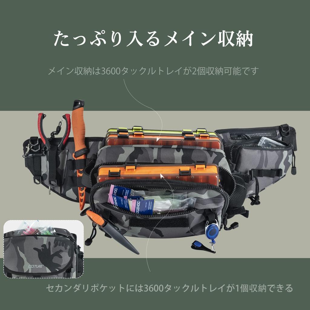 Goture Fishing Waist Bag with 2 Tackle Compact Fishing Gear Storage Bag for Outdoor Camouflage Bag, Boxes, Waterproof, Multifunctional, Fishing,