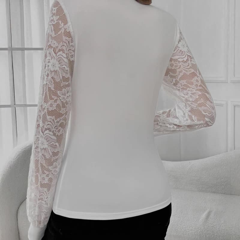 Lace V Neck Tops for Women Sparkle Dressy Slim Fitted Elegant Blouse Long Sleeve Business Casual Shirts
