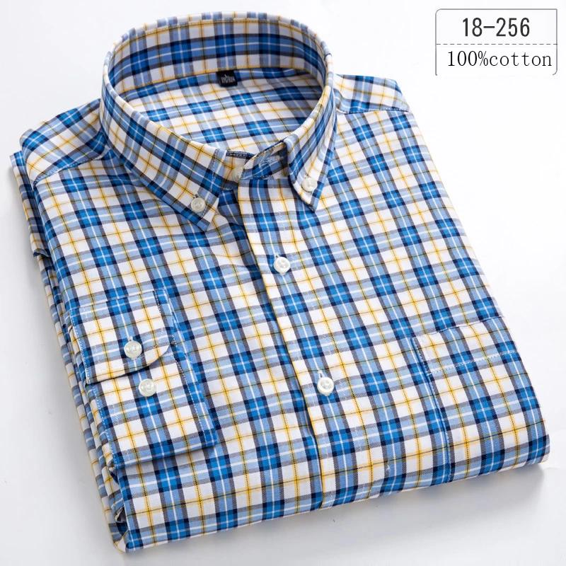 New In Shirt 100%cotton Long-sleeve Shirts for Men Slim Fit Plain Shirt Thin Plaid Striped Tops Fashion Elegants Office Clothes