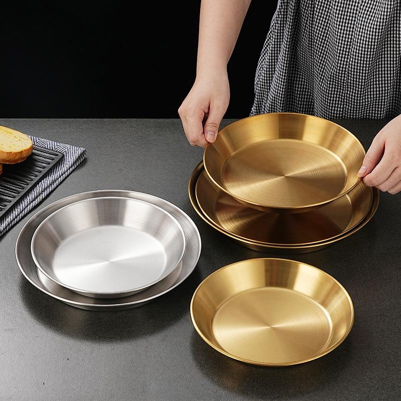 304 Stainless Steel Round Non-stick Cake Pan Pizza Baking Tray Steamed Food Barbecue Storage Plate Kitchen Tools