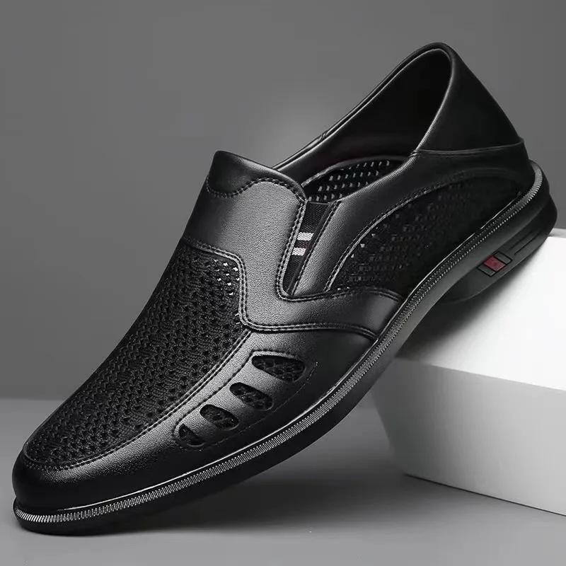 Fashion Summer Fashion Hollow Male Loafers Designer New Slip-on Business Men's Shoes Casual Mesh Leather Man Shoe