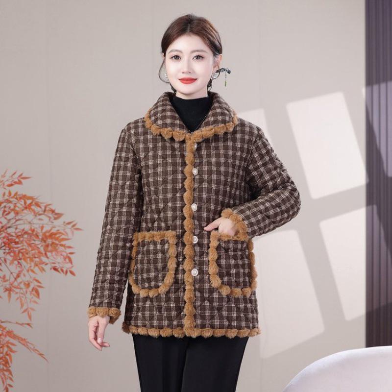 Winter Women's Plus Size Velvet Thickened Cotton Jacket - Warm & Stylish for Middle-Aged and Elderly