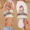 Fashion Bohemian Flat Slippers for Women Bow Metal Decor Fabric Low Heel Flip Flops Woman Plus Size Mixed Color Clip Toe Slides Mujer