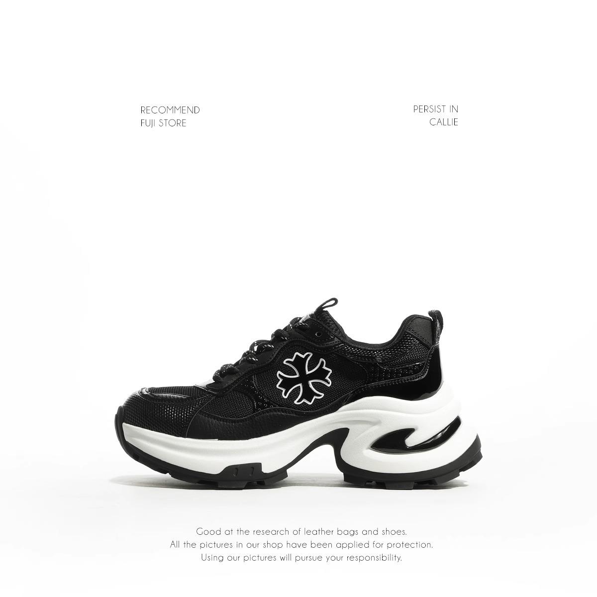 

Leather dad shoes women s 2025 spring and summer new single net breathable small man height increase explosion platform casual sports shoes 40