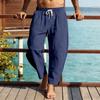 Mens Summer Casual Loose Solid Linen Blend Drawstring Long Pants