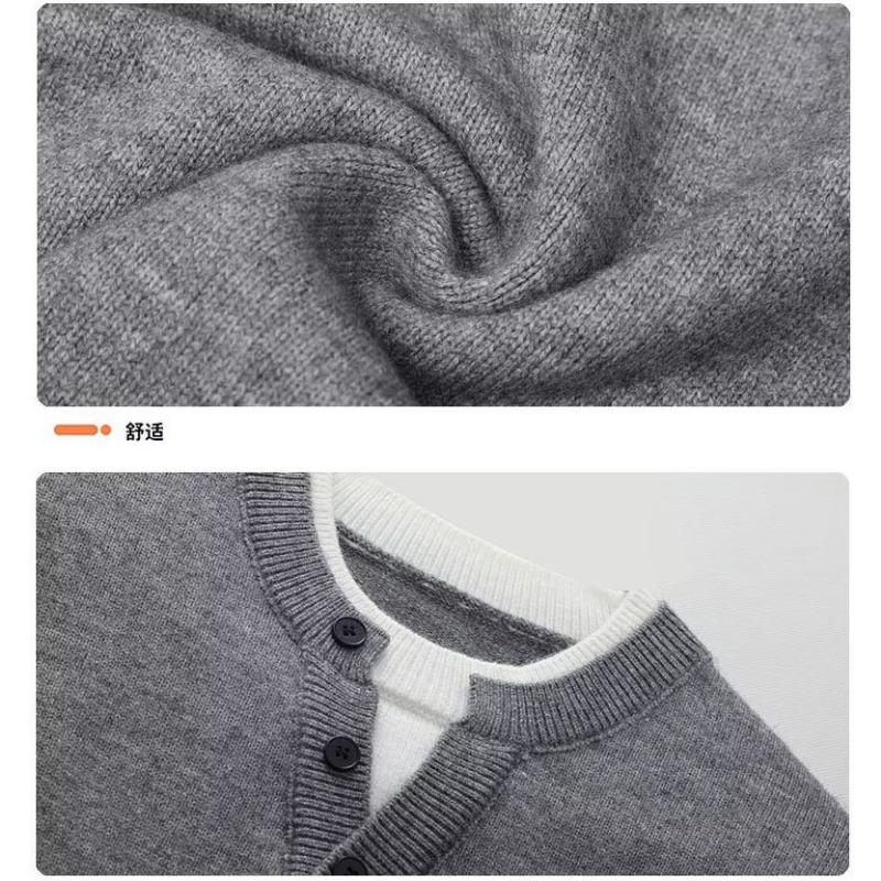 Fake Two Piece V Neck Button Knit Sweater Men Lazy Luxury Autumn Winter
