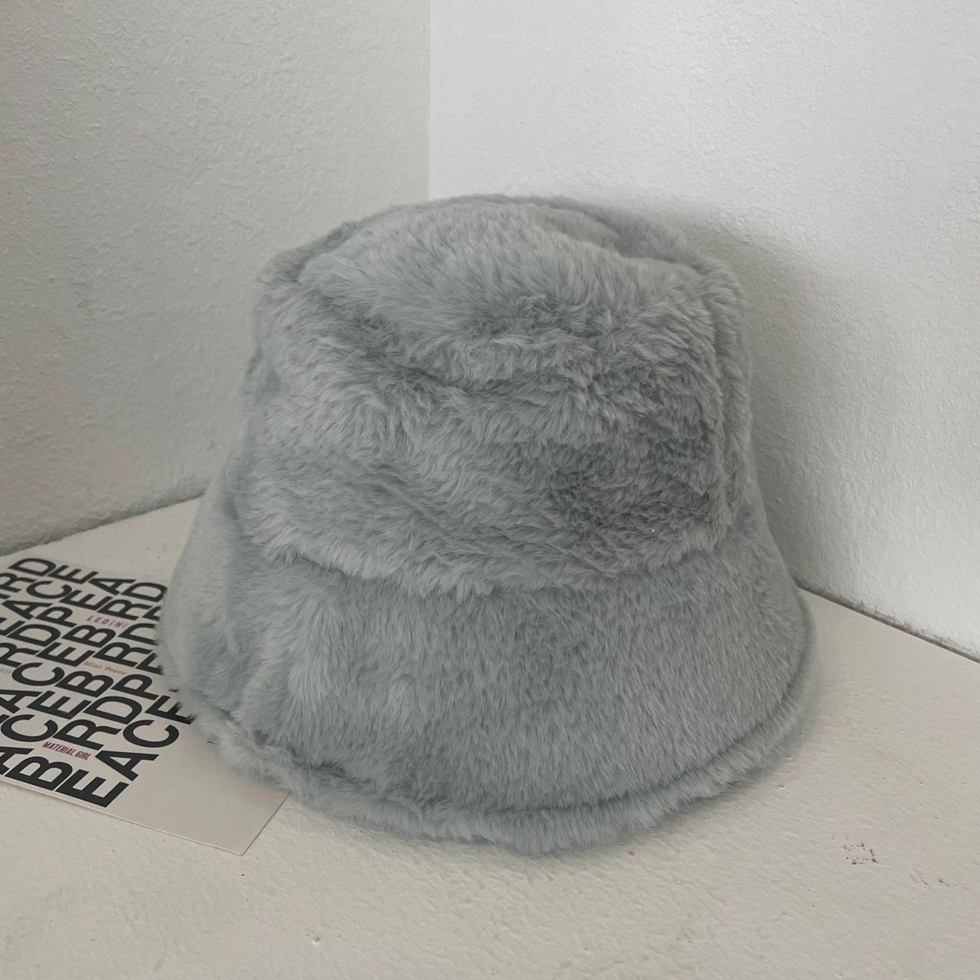 

Versatile fashionable plush warm fisherman hat children autumn and winter furry anti-wind and cold face cover basin hat adult (56-58cm) светло-синий