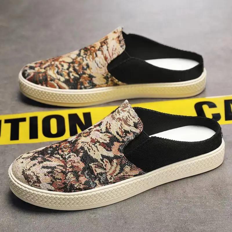 Mule Homme Été Nouvelles Chaussures Décontractées Demi-Mules Toile Respirante Semelle Souple Chaussure de Marche Légère Chaussures Vulcanisées