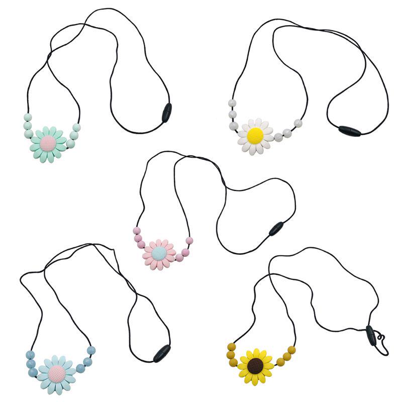 Sunflower Baby Teether Necklace Silicone Pendant Beads Teething Nursing Toys