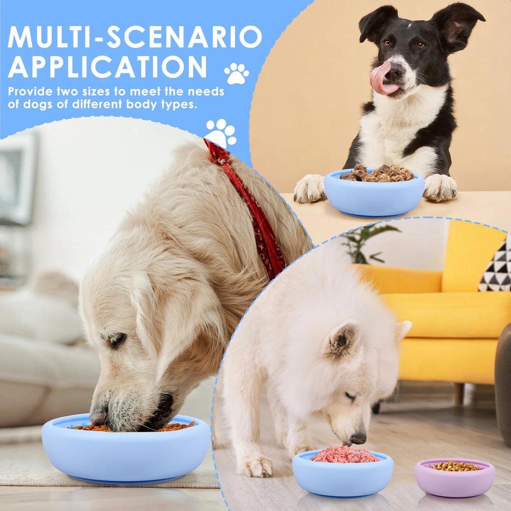 2Pcs Dog Lick Bowl Silicone Slow Feeder Dog Bowl with Suction Cup Base Anti Choking Pet Slow Licking Bowl Pet Supplies (S + L)