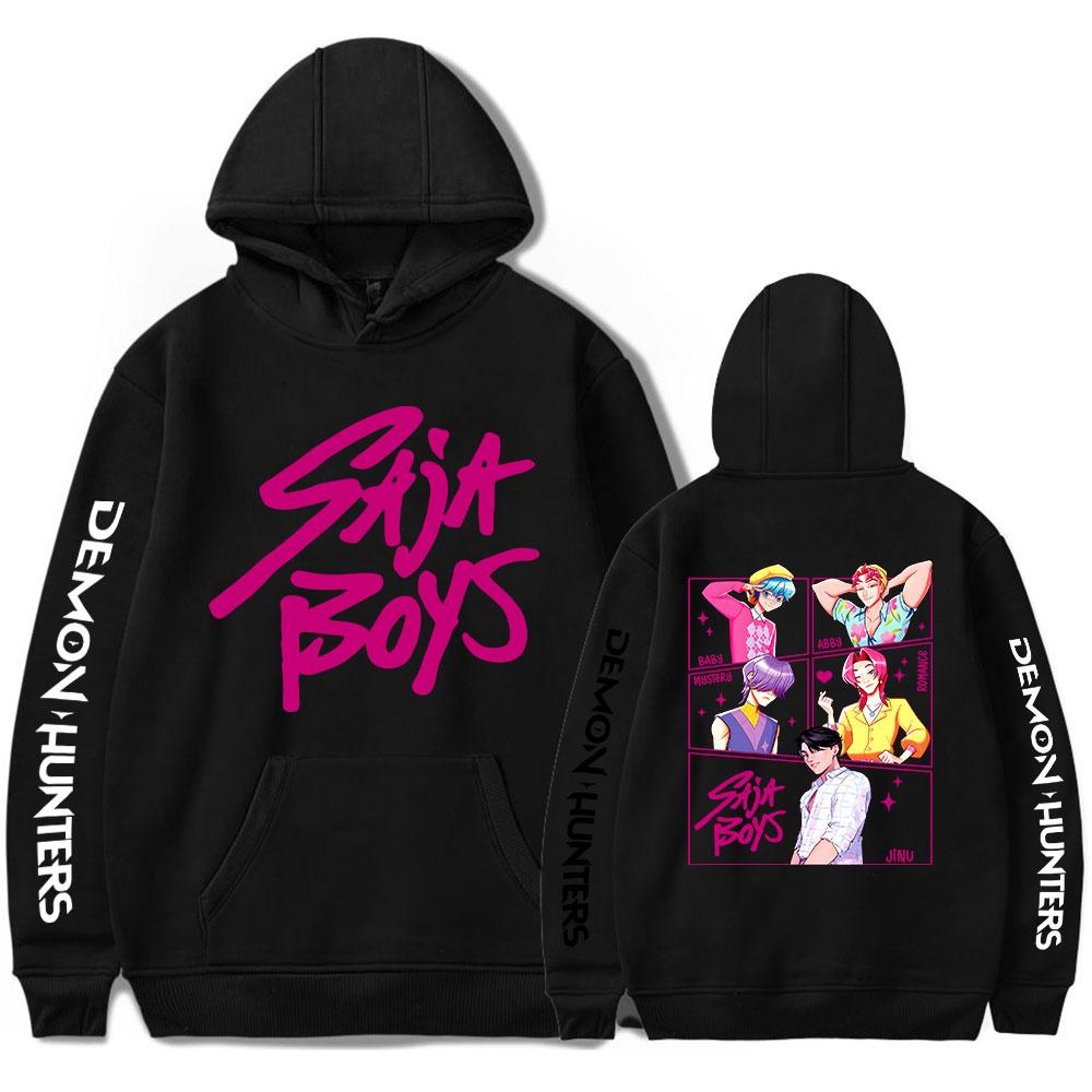 Men s and Women s Hoodies Kpop Demon Hunter Movie Sweatshirts Warm Hooded Pullover Fashion Men s Printed Top XS чёрный