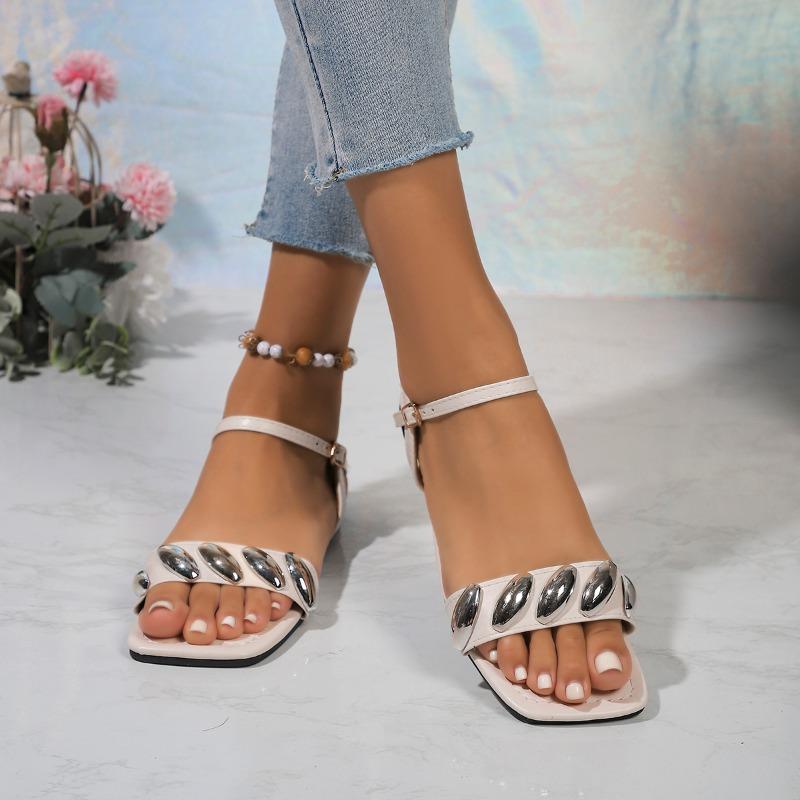 Fashion 2025 Brand Ladies Shoes Buckle Strap Women's Sandals Fashion Metal Decoration New Open Toe Plus Size Comfortable Flat Sandals