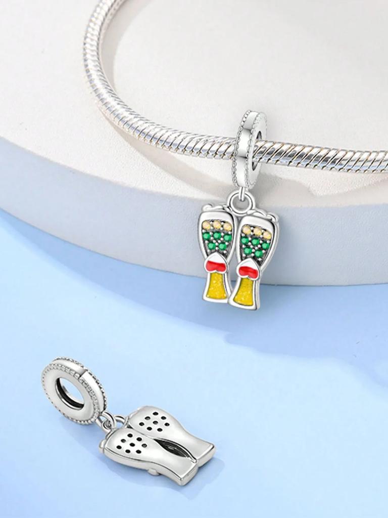 Charms Plata Copper Colors Beer Glass Wine Glass Bead Charm Pendant For Original Bracelet For Women Diy Jewelry Love Gift