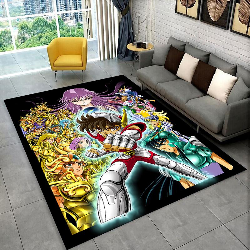 Retro Saint Seiya Anime Cartoon Teppich für Spielzimmer, Schlafzimmer, Wohnzimmer, Sofa, Heimdekoration, Kinderteppich, rutschfeste Bodenmatte