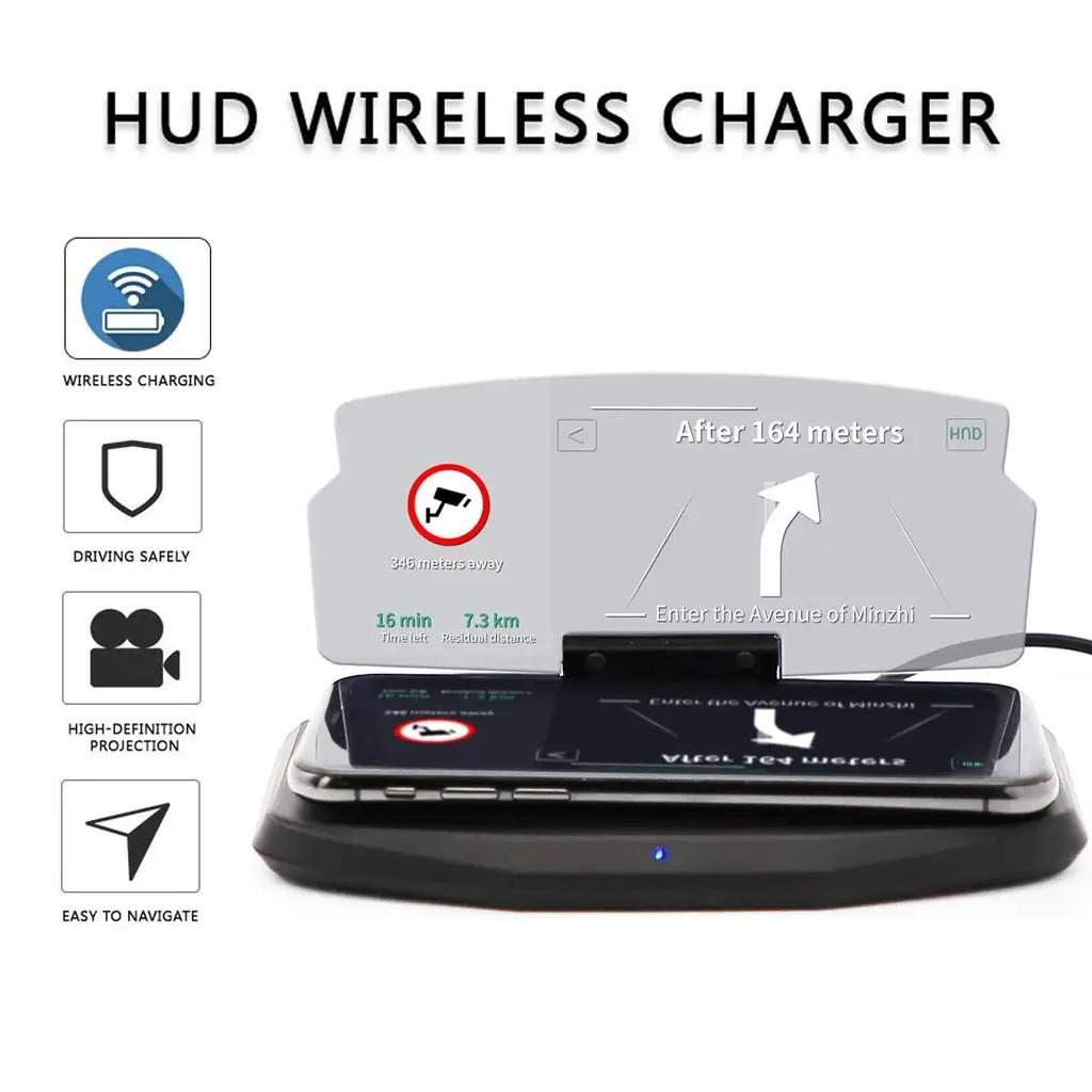 Car Hud Head-Up Display Mobile Phone Stand Hud HD Car Navigation Projector Head-Up Display Wireless Charger Car Bracket 2024