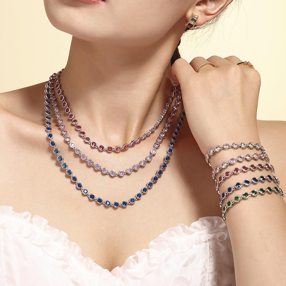 Bohemian Zircon Jewelry Set: Colorful Beads, Round Necklace & Bracelet, Titanium Steel with PVD Plated 18K Gold.