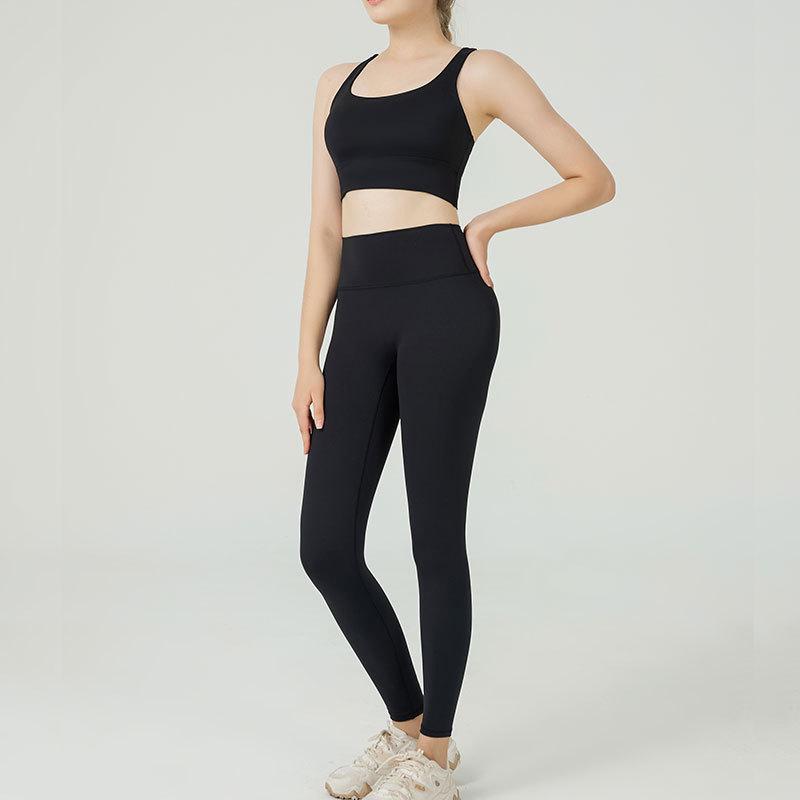 Women's Nude Yoga Suit: Cross-Back Sports Bra & High-Waist Hip-Lift Yoga Pants