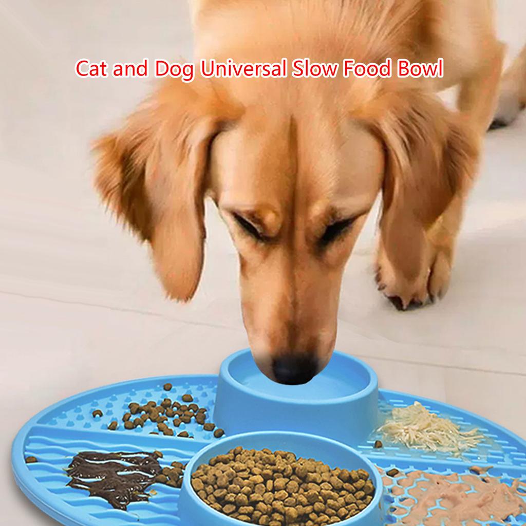 Silicone Double Bowl Pet Licking Pad Non-slip Slow Eating Licking Feeder Cats Lick Mat for Improve Pet Eating Habits