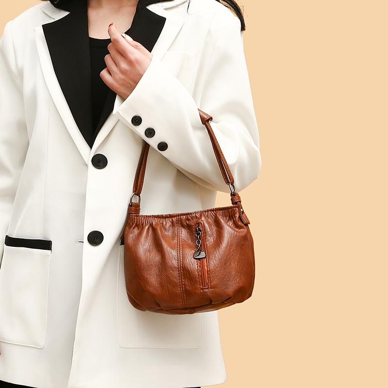 Leisure Retro Brown Women's Shoulder Bag Lightweight Soft PU Leather Crossbody Bags for Women Pursue and Handbags