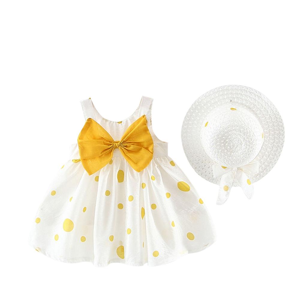 Girls Skirt Dress Sleeveless Summer Princess Party Dress Hat Suit