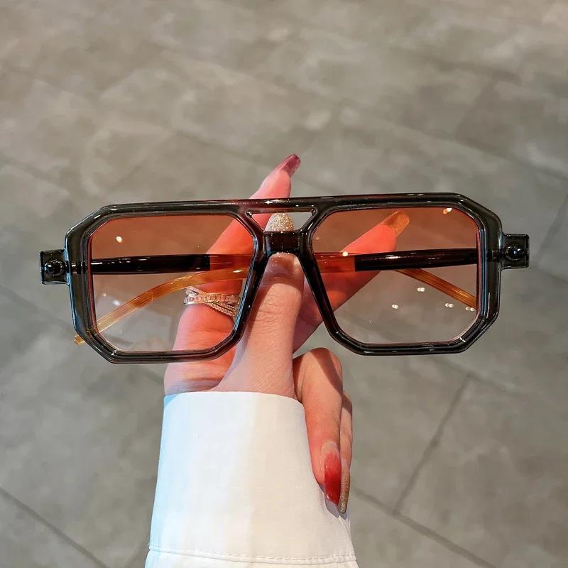 Unise Trendy Design Uv400 Shades Vintage Square Sunglasses For Men Women Fashion Retro Double Bridge Sun Glasses Eyewear