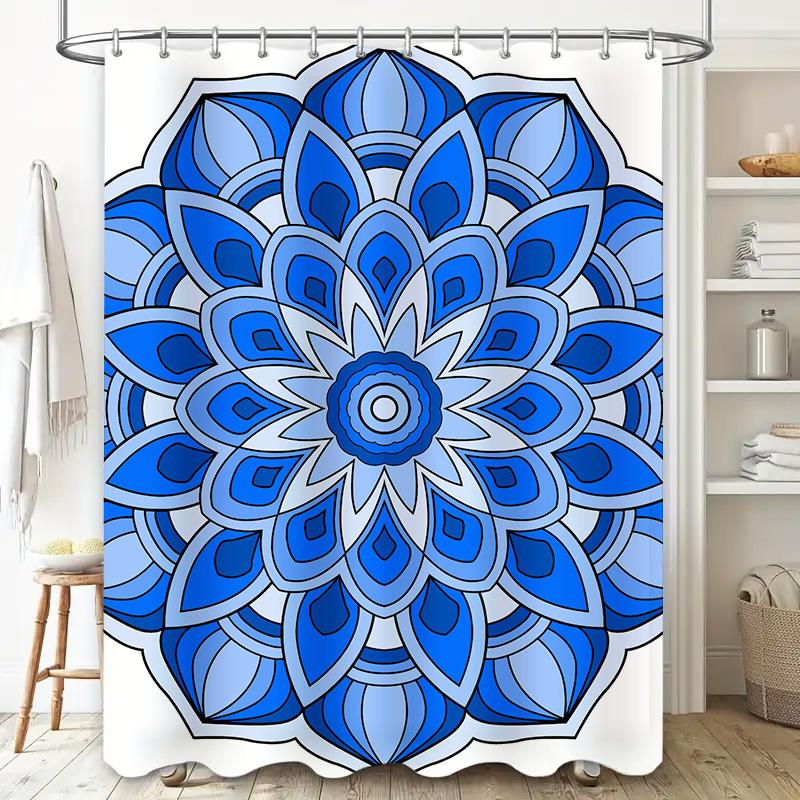 Blue Mandala Shower Curtain Decorative Waterproof Bath Mat Indoor Decoration Home Wall Hanging Bathroom Linen Rug